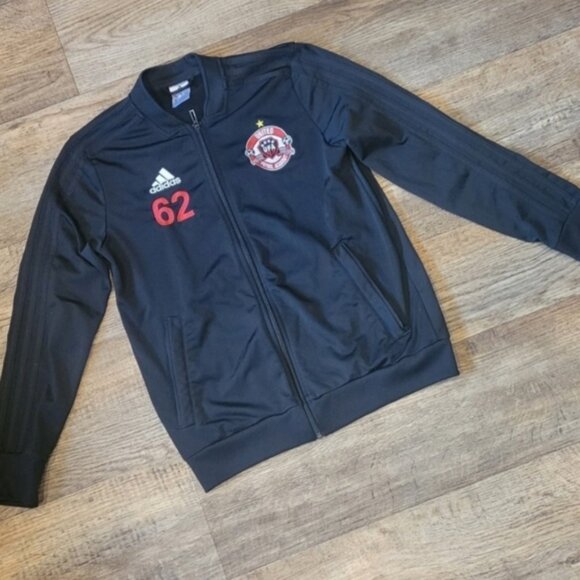 Adidas SZ L Athleisure Casual Lightweight Black Zip Up Track Jacket w/UFA Patch - Picture 2 of 7